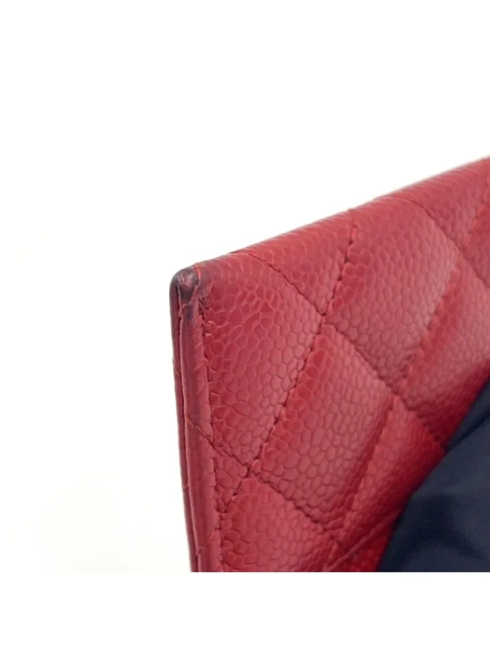 Chanel Classic Caviar Leather Red Card Case Silver